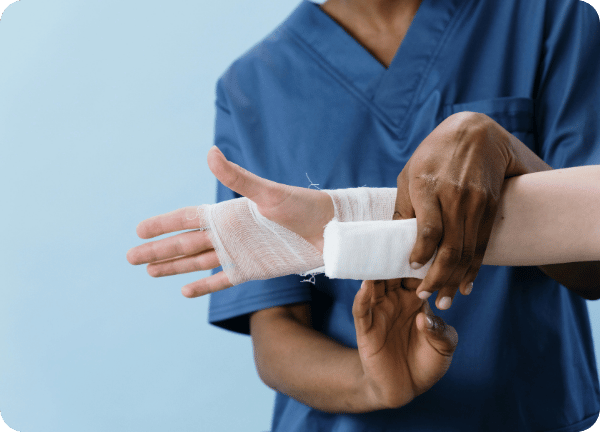Professional applying wound dressing